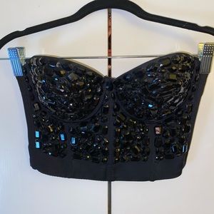WYLDR BLACK STONED STRAPLESS BUSTIER TOP!